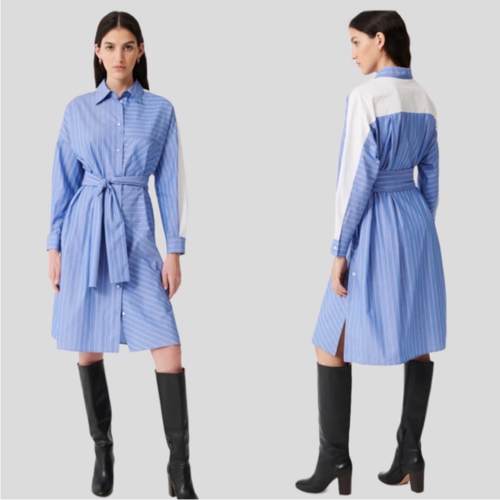 Maje Roxelle Shirt Dress With Printed Stripes